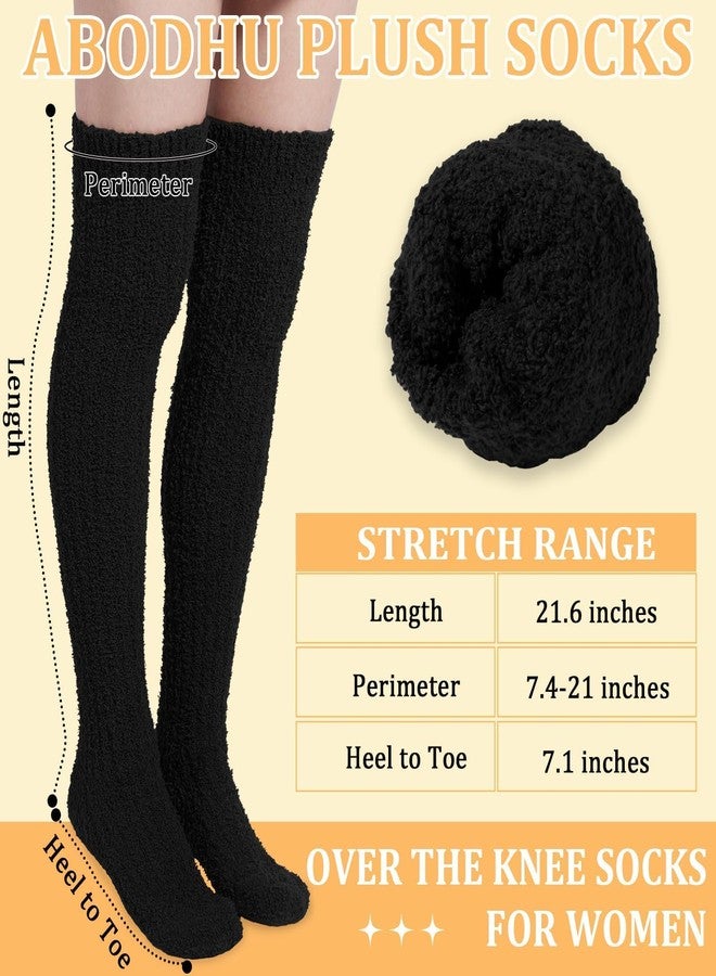 Abodhu Thigh High Socks for Women Fluffy Over Knee Socks Fuzzy Warm Long Soft Leg Warmers Coral Fleece Plush Sock - Image 2